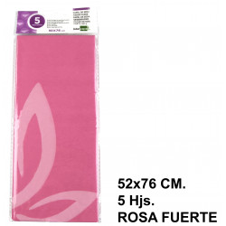 Papel seda liderpapel en formato 52x76 cm. de 18 grs/m². color rosa fuerte, bolsa de 5 hojas.