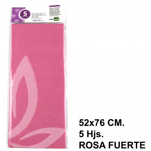 Papel seda liderpapel, 52x76 cm. 18 grs/m². rosa fuerte, bolsa de 5 hojas