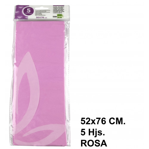 Papel seda liderpapel, 52x76 cm. 18 grs/m². rosa, bolsa de 5 hojas