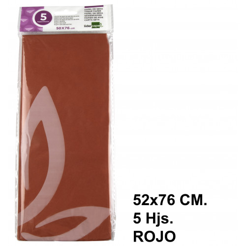 Papel seda liderpapel, 52x76 cm. 18 grs/m². rojo, bolsa de 5 hojas