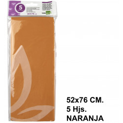Papel seda liderpapel en formato 52x76 cm. de 18 grs/m². color naranja, bolsa de 5 hojas.
