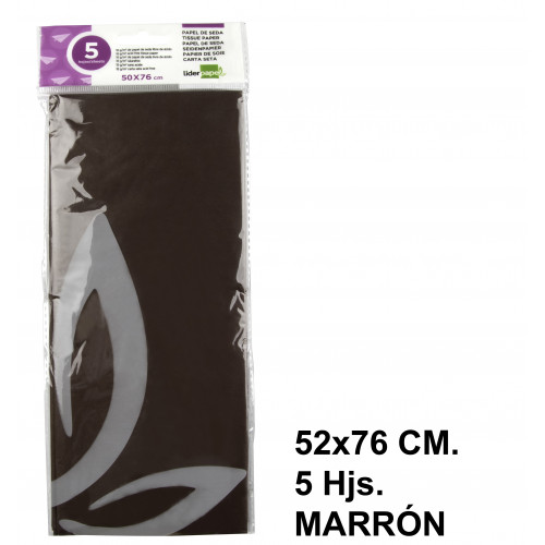 Papel seda liderpapel, 52x76 cm. 18 grs/m². marrón, bolsa de 5 hojas