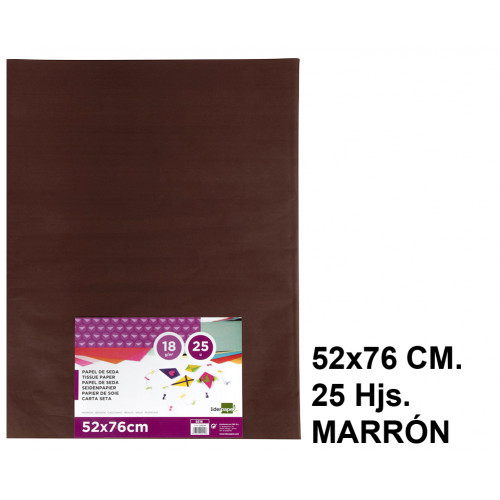 Papel seda liderpapel, 52x76 cm. 18 grs/m². marrón, paquete de 25 hojas