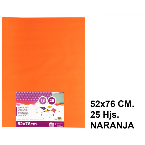 Papel seda liderpapel, 52x76 cm. 18 grs/m². naranja, paquete de 25 hojas