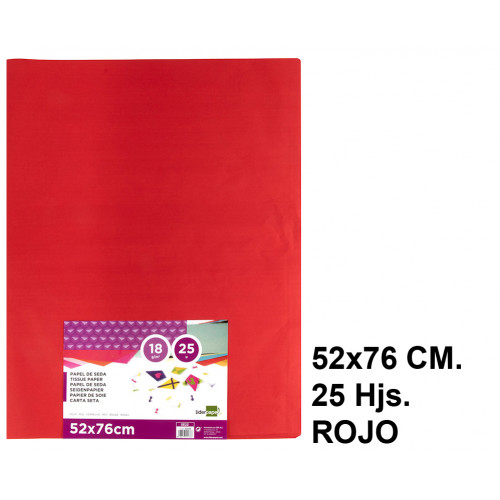 Papel seda liderpapel, 52x76 cm. 18 grs/m². rojo, paquete de 25 hojas