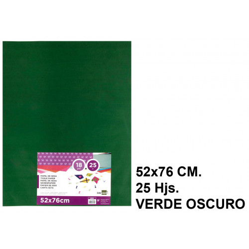 Papel seda liderpapel, 52x76 cm. 18 grs/m². verde oscuro, paquete de 25 hojas