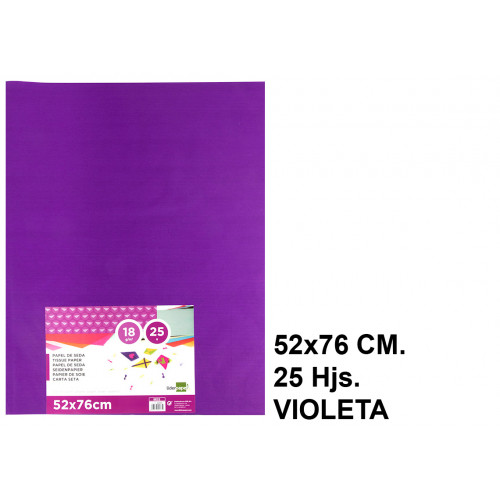 Papel seda liderpapel en formato 52x76 cm. de 18 grs/m². color violeta, paquete de 25 hojas.