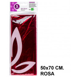 Papel celofán liderpapel en formato 50x70 cm. de 22 grs/m². color rosa, bolsa de 5 hojas.