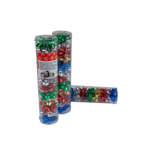 Lazo de fantasía adhesivo liderpapel, 4 cm. colores surtidos metalizados, tubo de 12 uds.