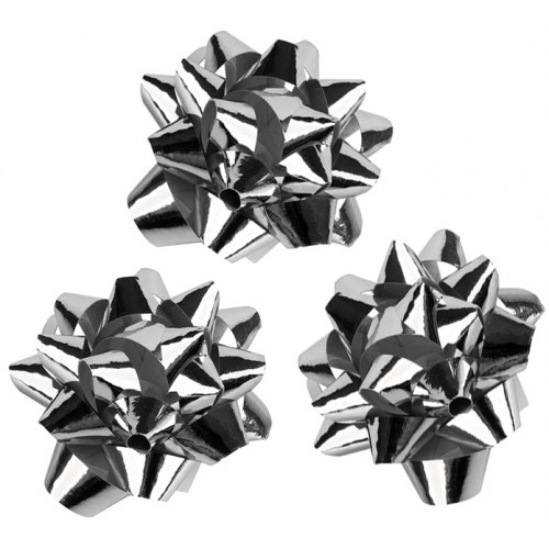 Lazo de fantasía adhesivo liderpapel, 5,5 cm. plata metalizado, caja de 100 uds.