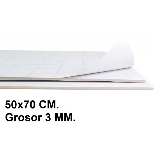 Cartón pluma adhesivo 1 cara liderpapel en formato 50x70 cm. con grosor de 3 mm. color blanco.