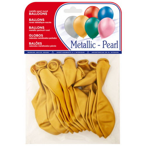 Globo balloons® cp redondo de látex 100%, color metalizado oro, bolsa de 15 uds.