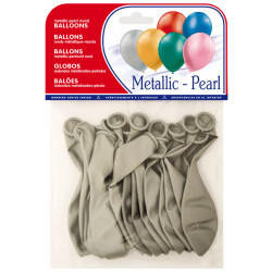 Globo balloons® cp redondo de látex 100%, color metalizado plata, bolsa de 15 uds.