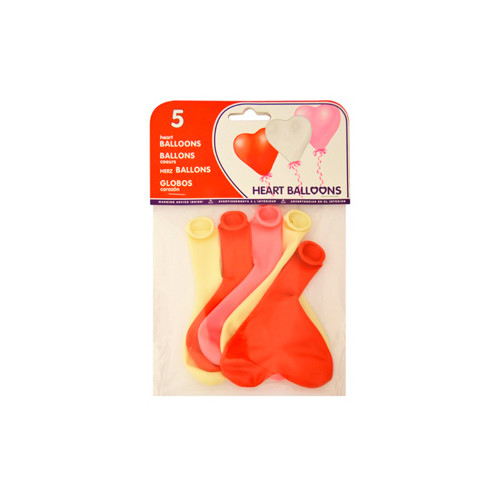 Globo balloons® cp en forma de corazón de látex 100%, colores pastel surtidos, bolsa de 5 uds.