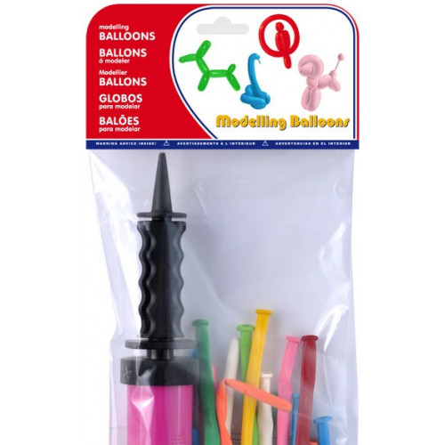 Globo balloons® cp alargado de látex 100%, + inflador, colores surtidos, bolsa de 10 uds.