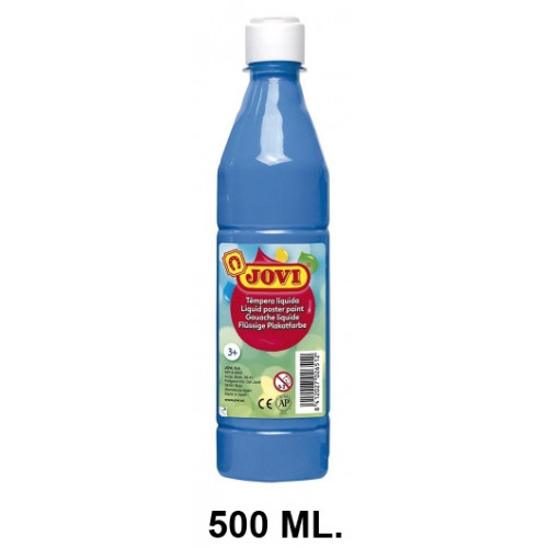 Témpera escolar líquida jovi, botella de 500 ml. azul cyan