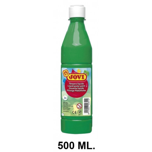 Témpera escolar líquida jovi, botella de 500 ml. color verde medio.