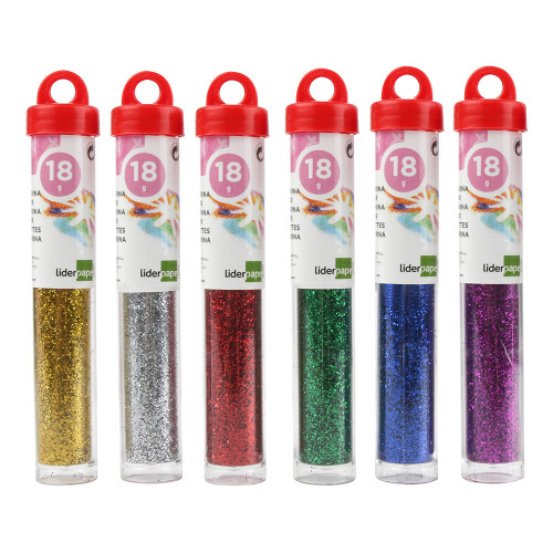 Purpurina fantasía liderpapel, bote de 18 grs. colores surtidos metálicos