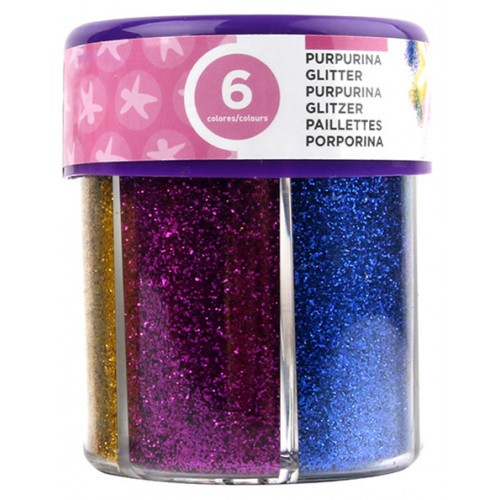 Purpurina fantasía liderpapel, bote de 120 grs. 6 colores surtidos metálicos