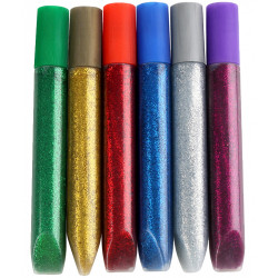 Pegamento con purpurina fantasía liderpapel, blíster con 6 botes de 10 grs. colores surtidos metalizados