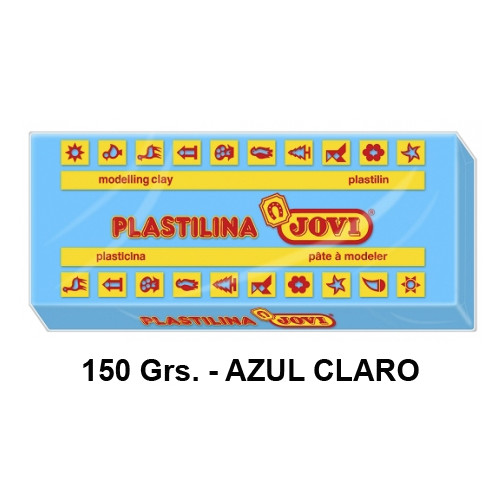 Plastilina jovi, pastilla de 150 grs. color azul claro.