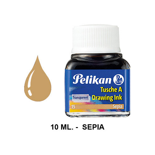Tinta china pelikan, frasco de 10 ml. color sepia.