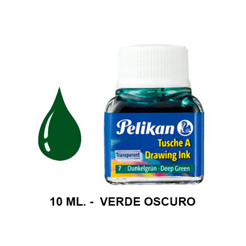 Tinta china pelikan, frasco de 10 ml. color verde oscuro.