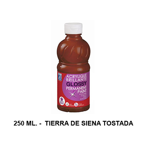 Pintura acrílica brillante glossy lefranc bourgeois, bote de 250 ml. color tierra de siena tostada.