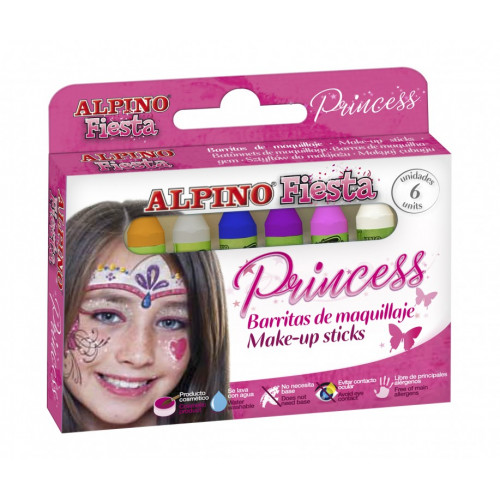 Barra de maquillaje alpino princess de 5 grs. colores surtidos, estuche de 6 uds.