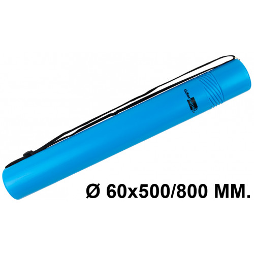 Tubo portaplanos extensible en plástico con bandolera liderpapel, Ø 60x500/800 mm. azul