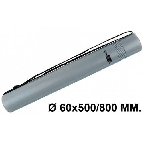 Tubo portaplanos extensible en plástico con bandolera liderpapel, Ø 60x500/800 mm. gris