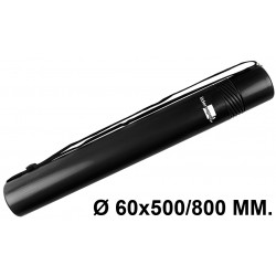 Tubo portaplanos extensible en plástico con bandolera liderpapel en formato Ø 60x500/800 mm. color negro.