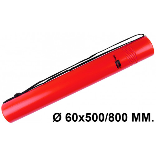 Tubo portaplanos extensible en plástico con bandolera liderpapel, Ø 60x500/800 mm. rojo