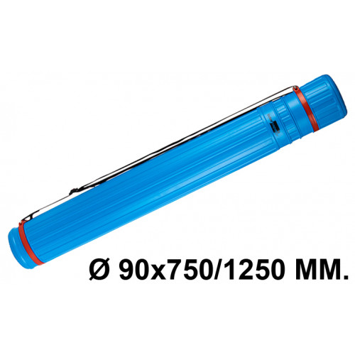 Tubo portaplanos extensible en plástico con bandolera liderpapel en formato Ø 90x750/1250 mm. color azul.