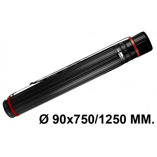 Tubo portaplanos extensible en plástico con bandolera liderpapel, Ø 90x750/1250 mm. negro