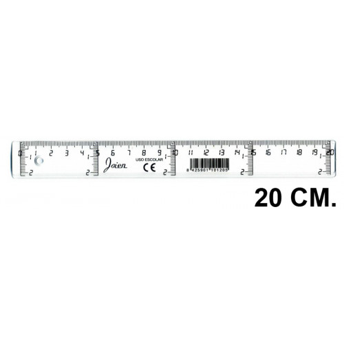 Regla faibo serie escolar 20 cm. graduación longitudinal y vertical, cristal transparente