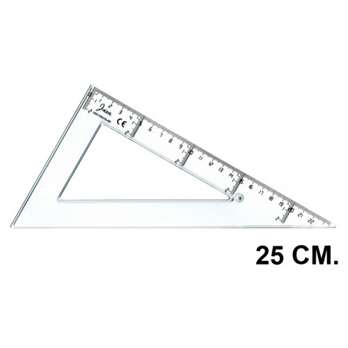 Cartabón faibo serie escolar 25 cm. graduación longitudinal y vertical, cristal transparente