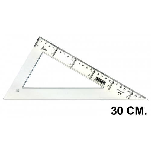 Cartabón faibo serie escolar 30 cm. graduación longitudinal y vertical, cristal transparente