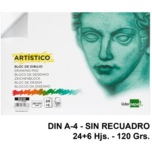 Bloc encolado de dibujo liderpapel artístico, din a4, sin recuadro, 120 grs/m². 24+6 hj.