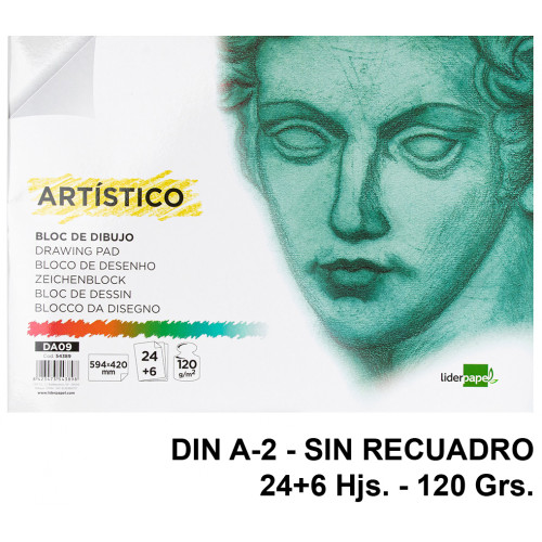 Bloc encolado de dibujo liderpapel artístico, din a2, sin recuadro, 120 grs/m². 24+6 hj.