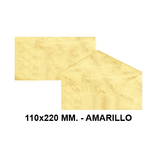 Sobre de color michel en formato 110x220 mm. marmoleado, 90 grs/m². color amarillo, paquete de 25 uds.