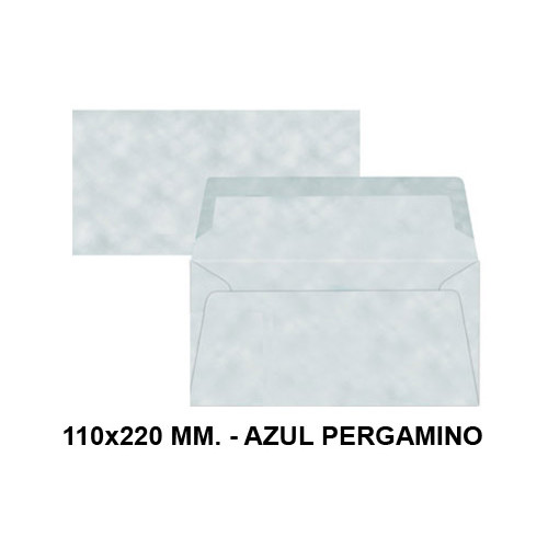 Sobre de color liderpapel en formato 110x220 mm. offset, 80 grs/m². color azul pergamino, pack de 9 uds.