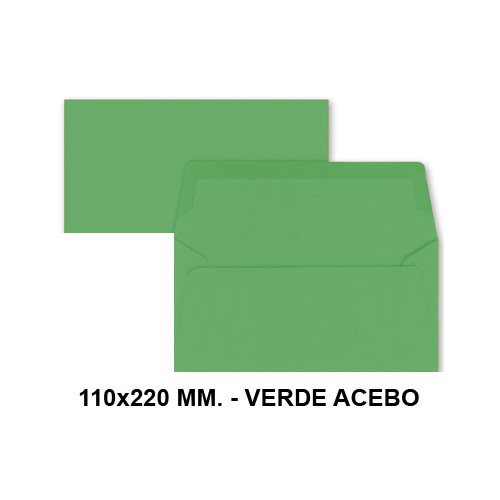 Sobre de color liderpapel en formato 110x220 mm. offset, 80 grs/m². color verde acebo, pack de 9 uds.