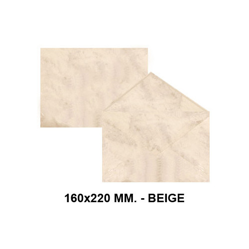 Sobre de color michel en formato 160x220 mm. marmoleado, 90 grs/m². color beige, paquete de 25 uds.