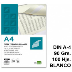 Papel verjurado liderpapel, din a4, 90 grs/m². blanco, paquete de 100 hojas