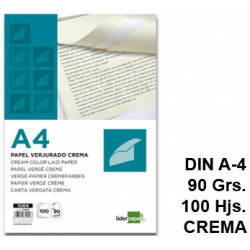 Papel verjurado liderpapel, din a4, 90 grs/m². crema, paquete de 100 hojas