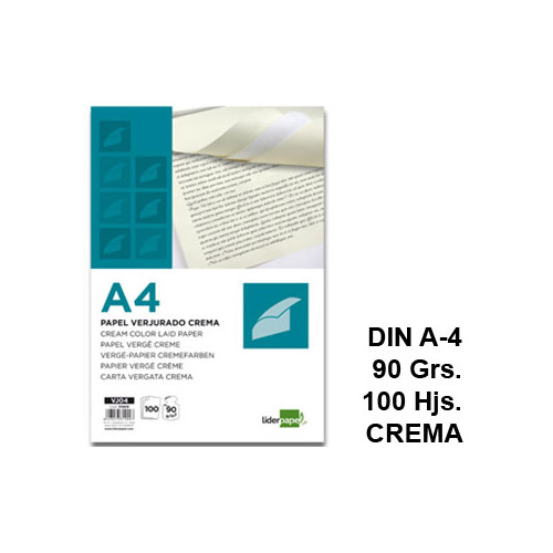 Papel verjurado liderpapel, din a4, 90 grs/m². crema, paquete de 100 hojas