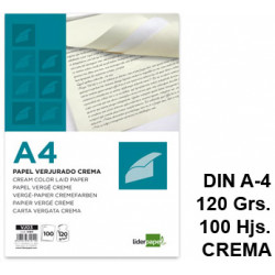 Papel verjurado liderpapel, din a4, 120 grs/m². crema, paquete de 100 hojas