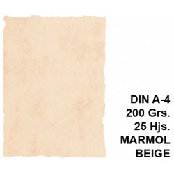 Papel pergamino michel en formato din a-4 de 200 grs/m². color mármol beige, paquete de 25 hojas.