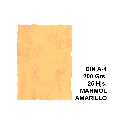 Papel pergamino michel en formato din a-4 de 200 grs/m². color mármol amarillo, paquete de 25 hojas.